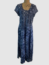 NWT Chaps Women Cotton Knit Indigo Batik Patchwork Long Dress Short Sleeve XL