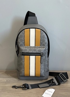NWT Coach Sling Backpack West Pack Signature Canvas Leather Grey CV923