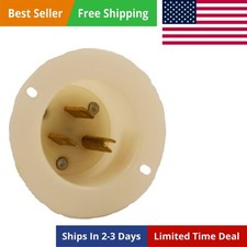 15 Amp, 125 Volt, Flanged Inlet Receptacle, Straight Blade, Industrial Grade,...