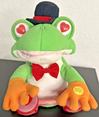 Gemmy Valentines Frog Beat N Love Bongo  Animated Sings Who Put Bomp VTG WORKS