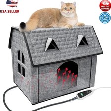 Heated Cat House W/ Intelligent Thermostat Waterproof Pet Shelter Winter Modern