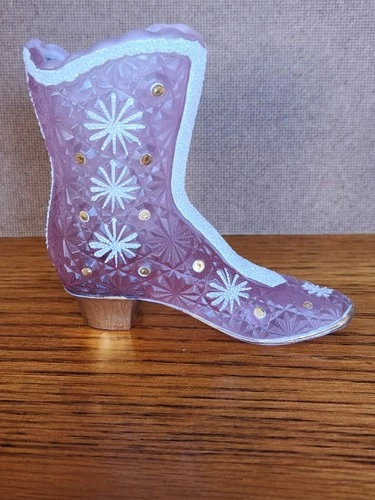 Fenton Art Glass Daisy &Button Pink Satin Boot Shoe 95th Anniversary Handpainted
