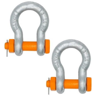 2 Pack 3/4 in Bolt Type Anchor Shackle 4-3/4 Ton WLL HDG Orange Pin