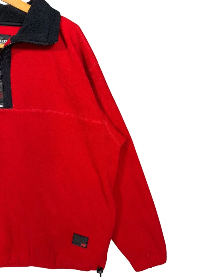 VINTAGE Structure Sport Jacket Men L Red Fleece 1/4 Zip Pullover Thick 90s - Image 2 of 4