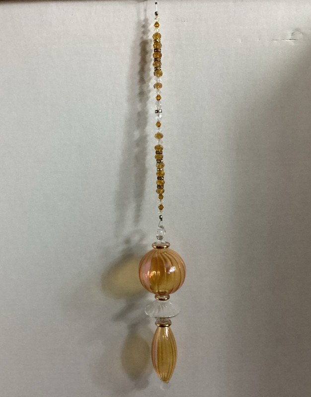 Blown Glass Art Amber Ornament Window Hanging/Beaded Wire