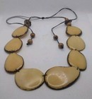 Tagua Nut Beige / Cream Statement Necklace Adjustable Drawstring 16"-30"