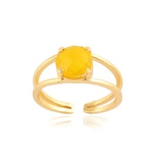 Yellow Quartz Double Layer Ring Gemstone Gold Plated Prong Set Adjustable Ring