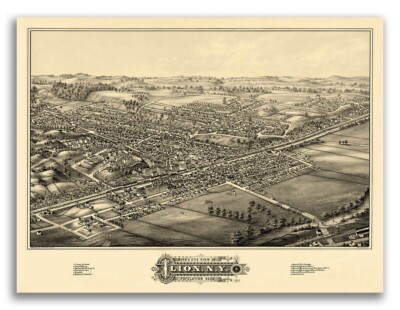 Bird's Eye View 1881 Ilion New York Vintage City Map - 24x32