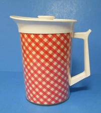 vintage MCM Thermo-Serv West Bend insulated pitcher red & white gingham check rj