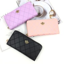Womens Lozenge Crown Bifod Wallet Zip Around Phone Multicard Holder US Best Gift