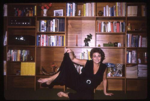 Mature Woman in Sexy Black Outfit Poses at Book Shelves Vintage 1972 Slide Photo eBay picture