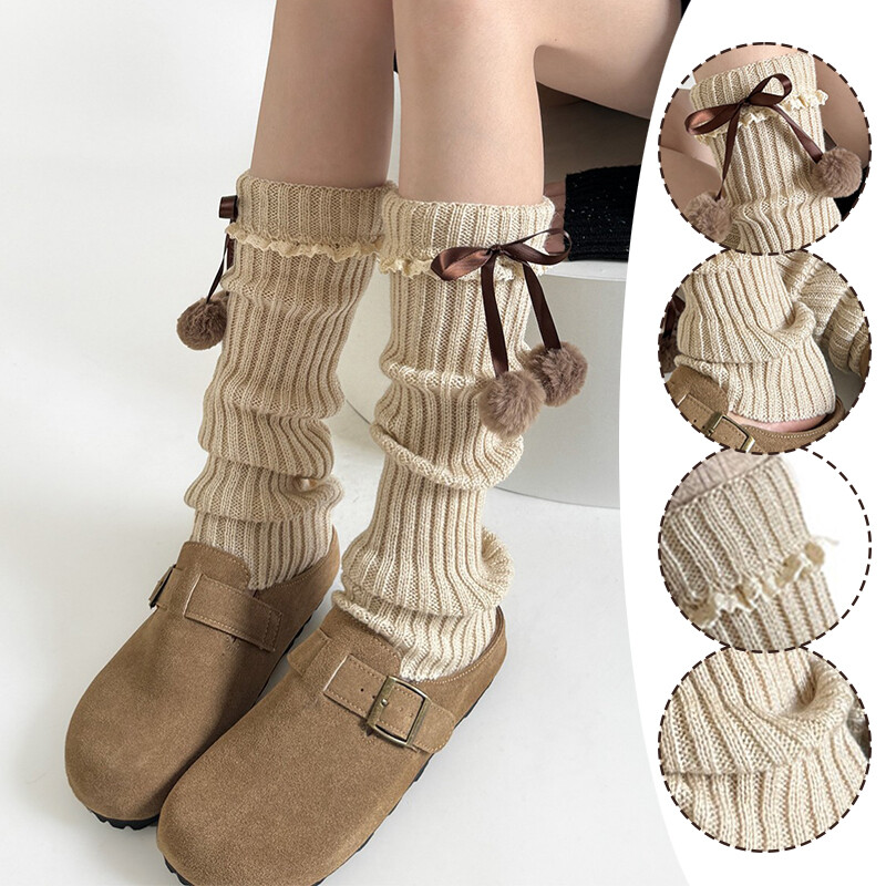 Japanese Style Winter Warm Socks Lolita Leg Knitted Socks Wool Ball Foot Covers