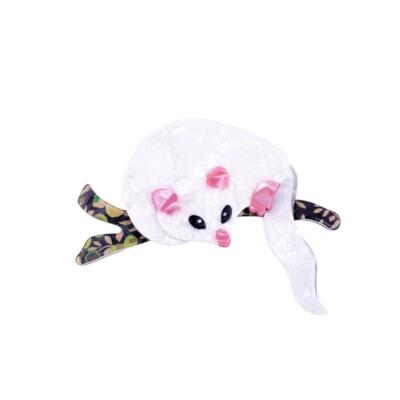 Lea Stein White Lemuroid Ringtail Possum (Yuwa) with Light Pink Ears on Green 