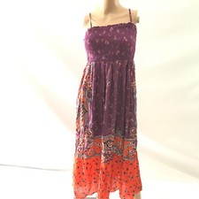 Anthropologie Maxi Dress Size XS Petite Long Smocked Purple Orange Floral Boho