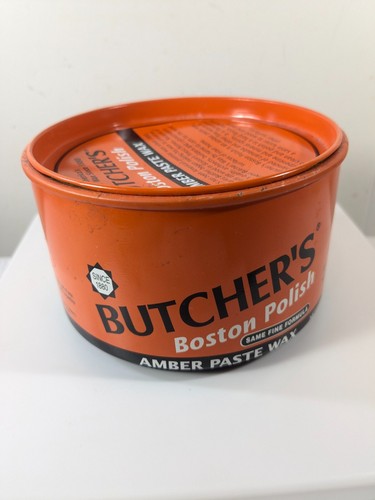 Vintage Butcher's Wax Boston Polish Amber Paste Wax 16 oz Tin READ
