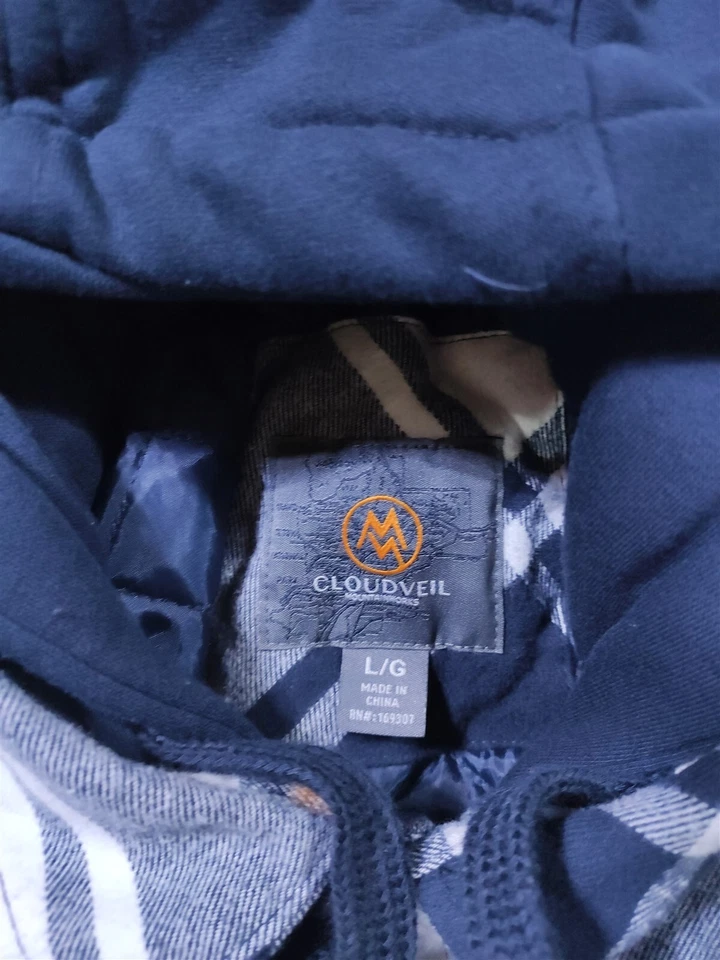 Cloudveil Chaqueta Para Hombre Camisa Grande Chaqueta Acolchada Franela Azul Cuadros Manga Larga Foto 3 de 4