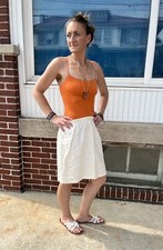 Sz M Vintage 1970s-1980s Ivory Floral Textured Pencil Skirt W Elastic Waist