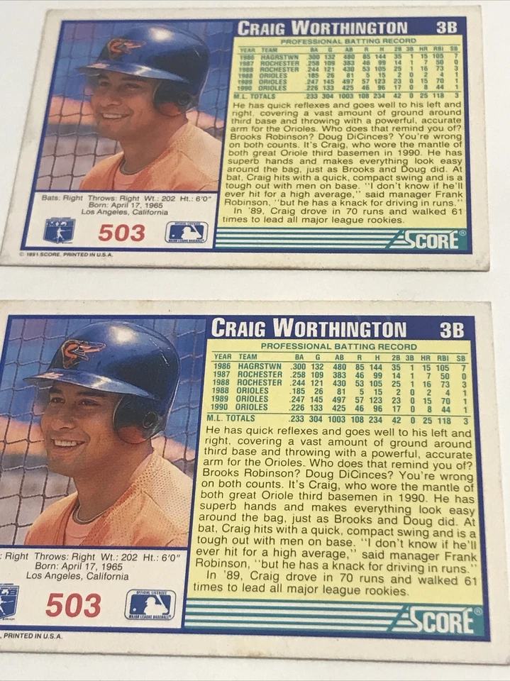 Craig Worthington Baseball Cards Orioles Score91 1167 - Image 3 of 4
