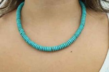 Boho Flat Bead Turquoise Necklace Handmade Gemstone Jewelry Beachy Chic Gift