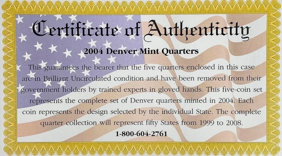 2004 Denver Mint 5-Coin State Quarter BU Set w/ COA - Image 4 of 4