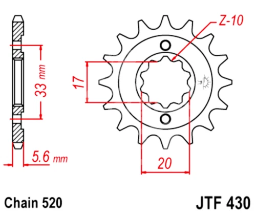 Kit de piñones y cadena de transmisión 520 JT para Suzuki RMZ 250 2004-2006 Foto 3 de 4