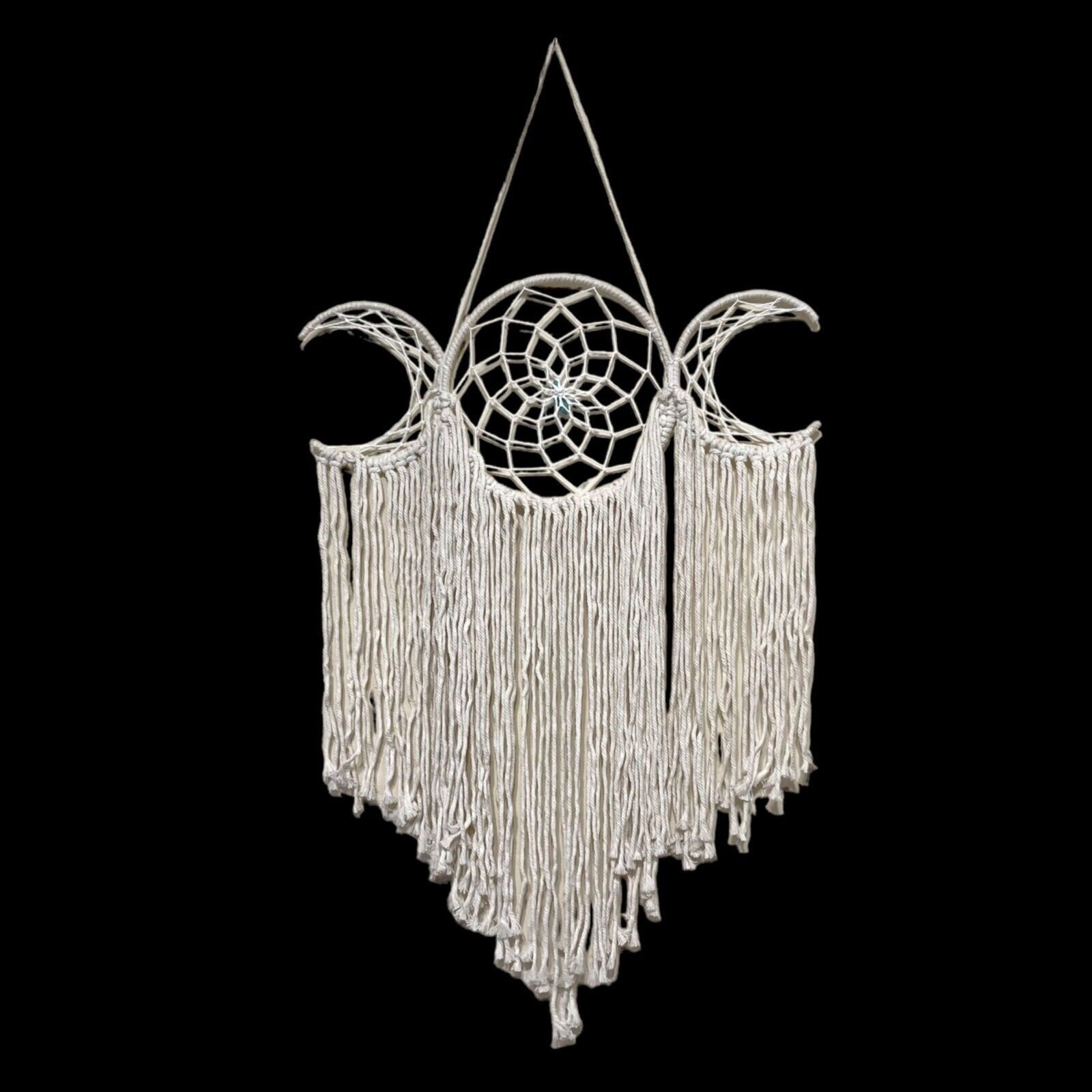 Dreamcatcher Triple Moon Wall Art White and Turquoise Double Point String Art