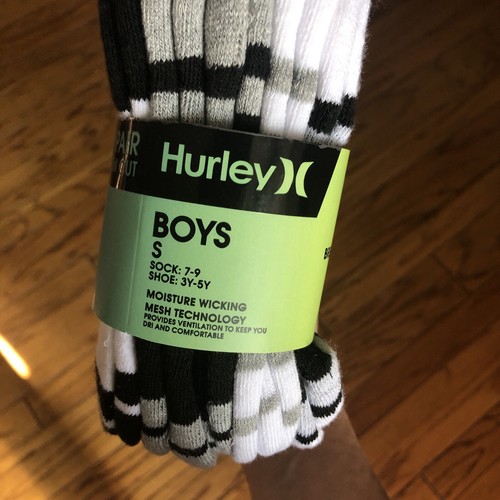 HURLEY Boys 10 Pair Low Cut, Moisture Wicking Socks Size 3Y-5Y Black/Grey/White - Picture 10 of 10