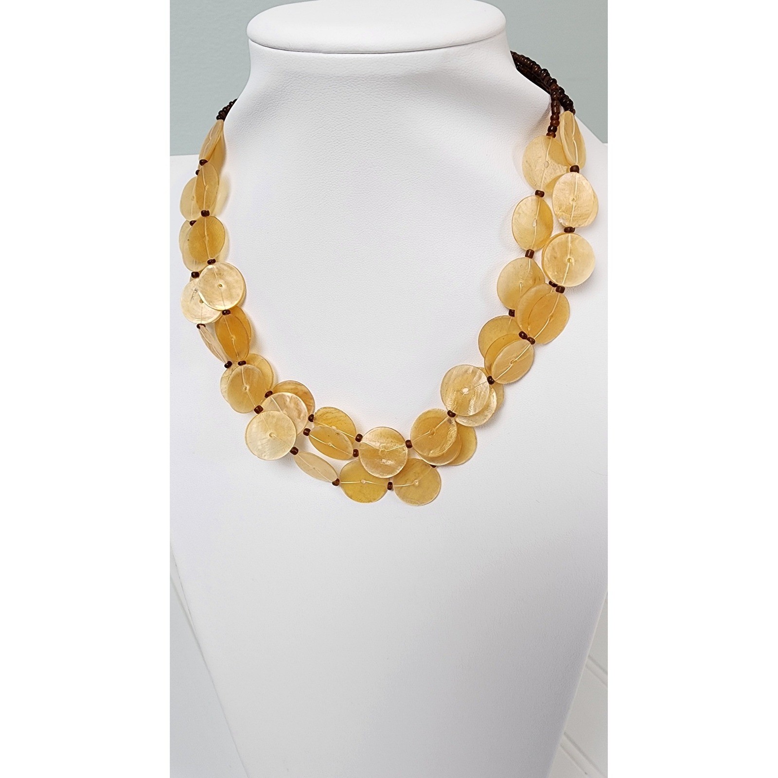 Layered Statement Necklace Natural Shell Discs Br… - image 3