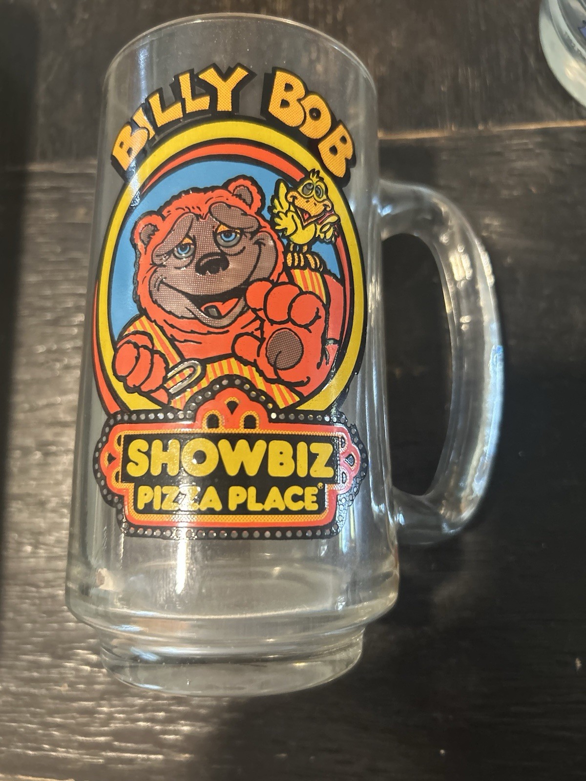 VTG 80s BILLY BOB Showbiz Pizza Place Band Glass Stein Mug w/ Handle RARE Clean