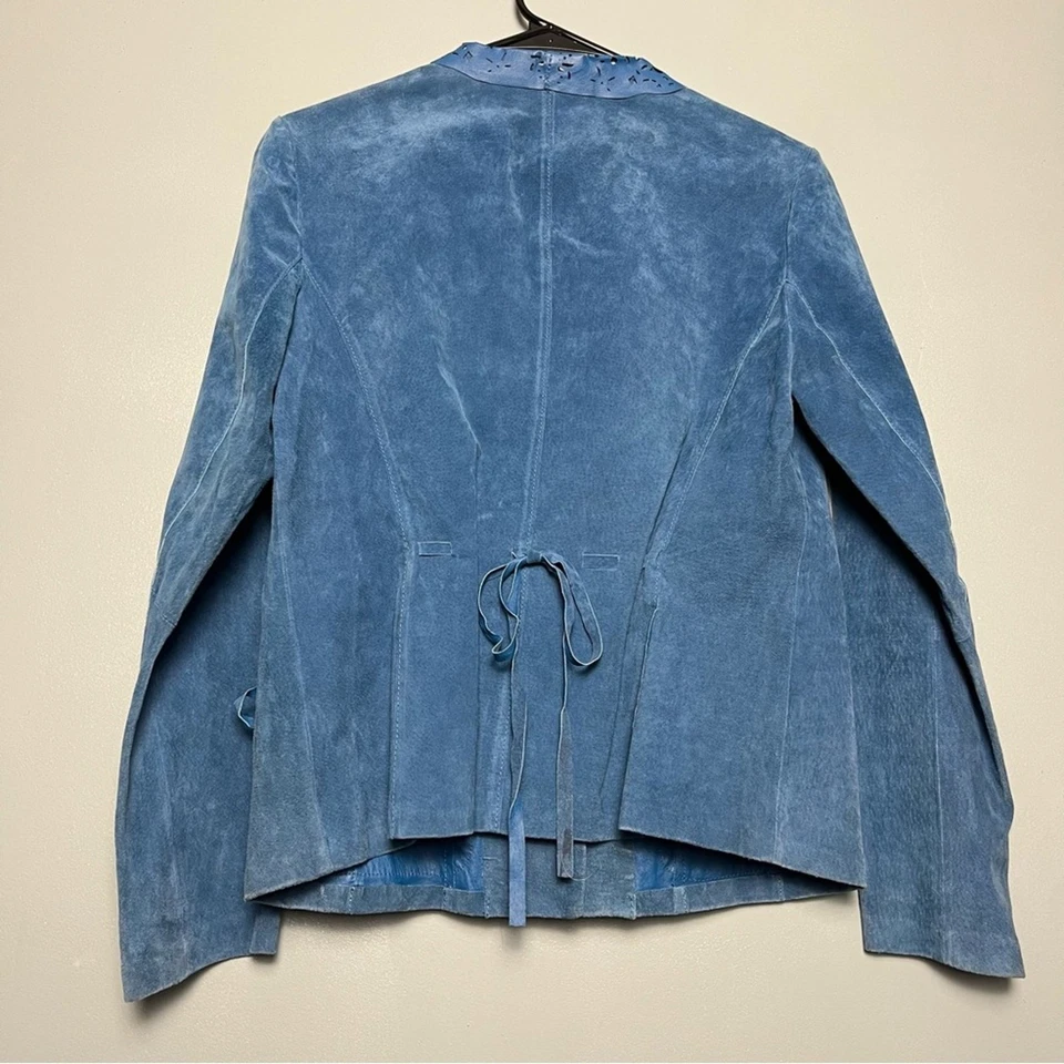 Chaqueta Chi by Carlos Falchi Vintage Azul Gamuza Cuello Ojales Mujer M Foto 2 de 4