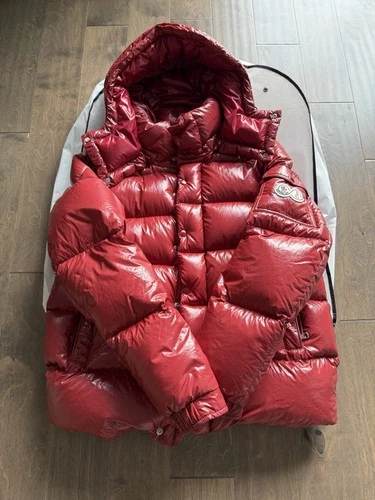 Men’s Moncler Maya 70 Red Hooded Down Puffer Jacket Size 4 MPN H20911A00256 - product listing photo