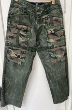 Marithe Francois Girbaud Jeans 38M Camo Green Cargo Baggy Hookloop 90s Y2K VTG