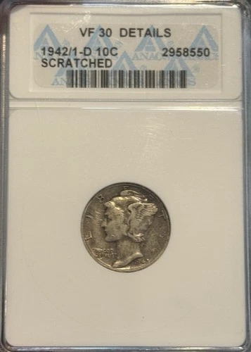 1942/1-D VF30 Anacs Soapbox Mercury Dime Details Old Holder Popular Overdate Key