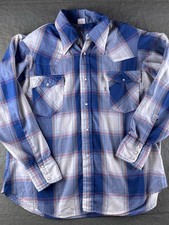 Vintage 70s Levis Western Shirt Pearl Snap Plaid Cowboy USA XL