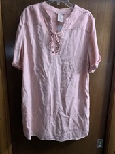 Philosophy Womens Light Pink Shirt Dress Roll Tab Sleeves Pockets Tunic NWT XXL