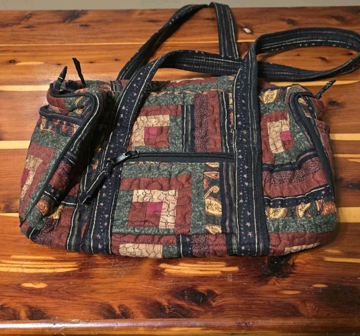 Donna Sharp Burgundy Quilted Patchwork Print Purs… - image 1