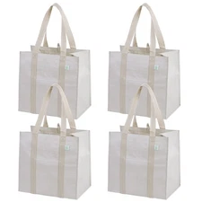 4 Pack Reusable Grocery Bags w/ Hard Bottom, Heavy-Duty Shopping Bags for Sho...