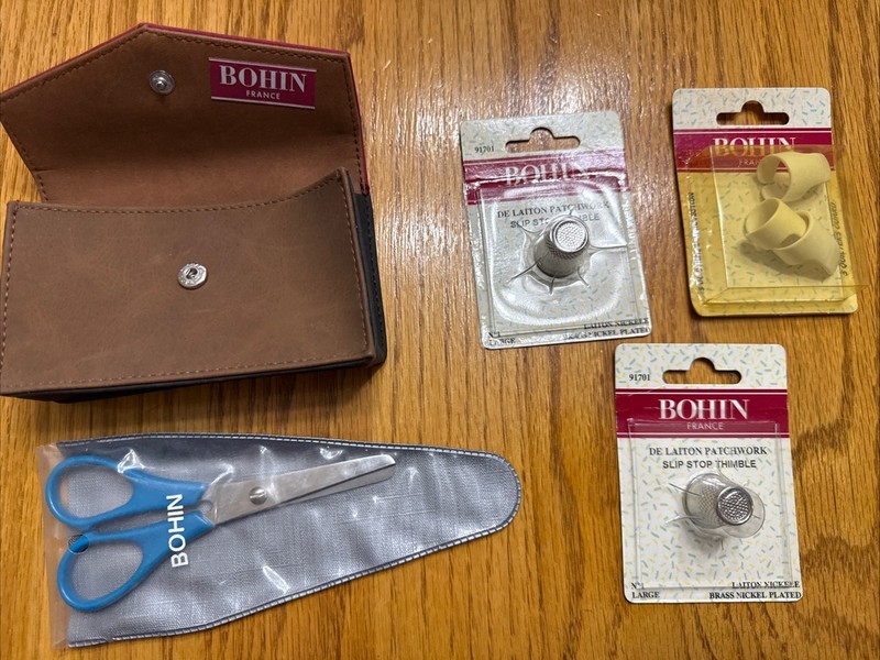 LOT of Bohin Thimbles, Finger Guards, Scissors, Pouch NEW France