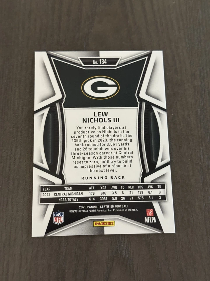 2023 Panini Certified Rookies /399 #134 LEW NICHOLS III Football Card ROOKIE RC - Image 2 of 2