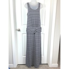 Gap Grey Stripe Hot Maxi Dress Tank Style Elastic Waist Size Medium Womens