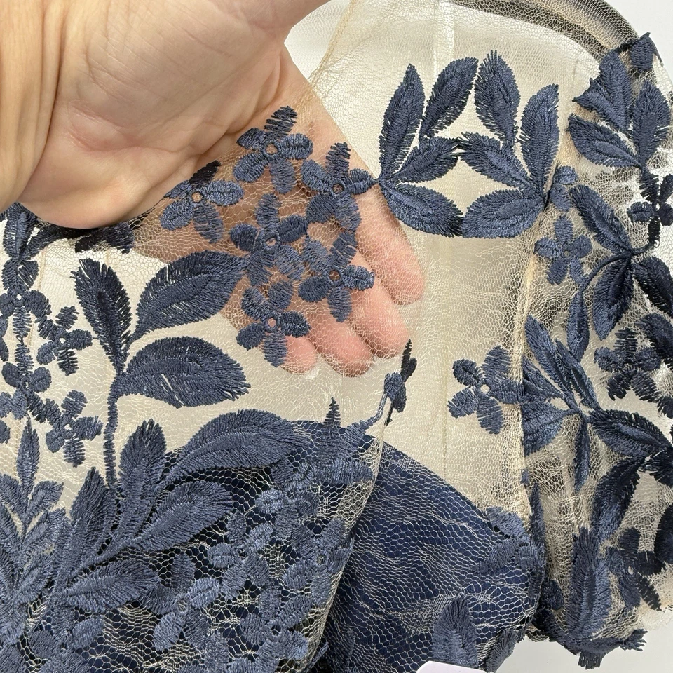 JS Collections Womens Gown  8 Navy Floral Embroidered Chiffon Formal Evening NWT - Image 2 of 4