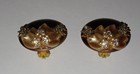 Vintage clip on floral Earrings w/ faux pearls & clear rhinestones marked Leru — photo 5