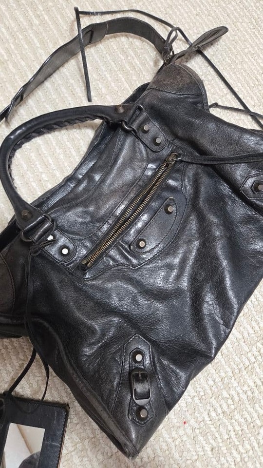 BALENCIAGA The City 115748 Black Leather 2Way Shoulder Handbag Bag Y2K excellent