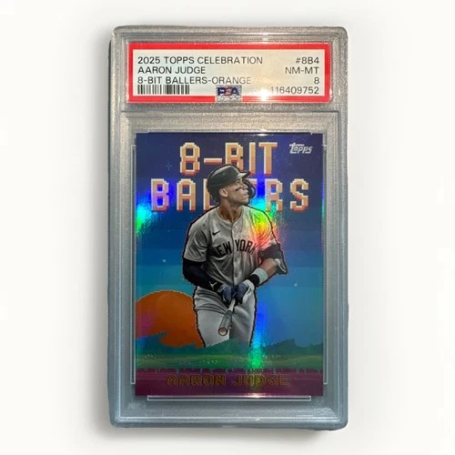 Aaron Judge 2025 Topps Celebration 8-Bit Ballers Orange Foil /25 PSA 8