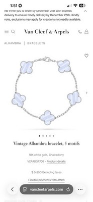 Van Cleef Alhambra, 5 Motifs 18k White Gold Chalcedony Used