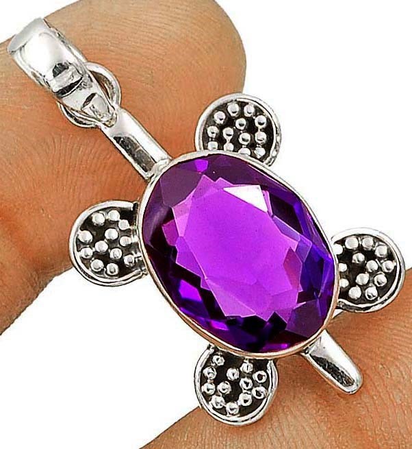 Natural 4CT Amethyst 925 Solid Sterling Silver Pendant 1 1/2' Long @4-7