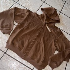 Skims Cotton Fleece Classic Zip Up Hoodie Medium In Bison