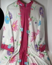 Vintage Robe Kimono By Evelyn Pearson Pink Floral USA Full Zip Front Size Med