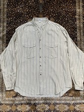 Vtg Giorgio Armani Long Sleeve Shirt 80s Beige 2-pocket Striped Oversized Mens M