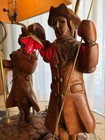 Vintage Hand Carved Wood Paul Revere Colonial Lamp Decor Minuteman Pair American — photo 3